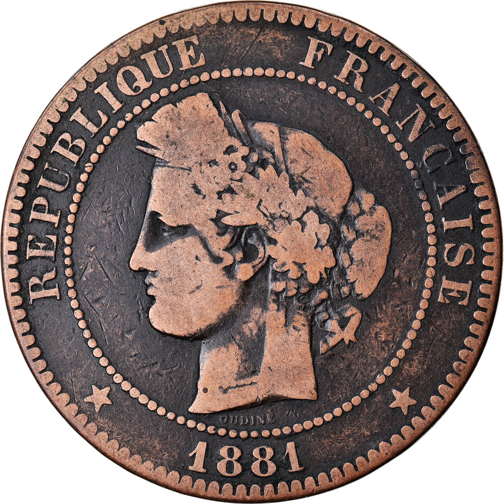 Monnaie, France, Cérès, 10 Centimes, 1881, Paris, TB+, Bronze, Gadoury:265a