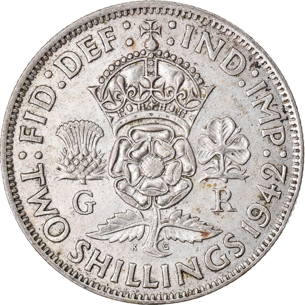 Moneda, Gran Bretaña, George VI, Florin, Two Shillings, 1942, MBC, Plata