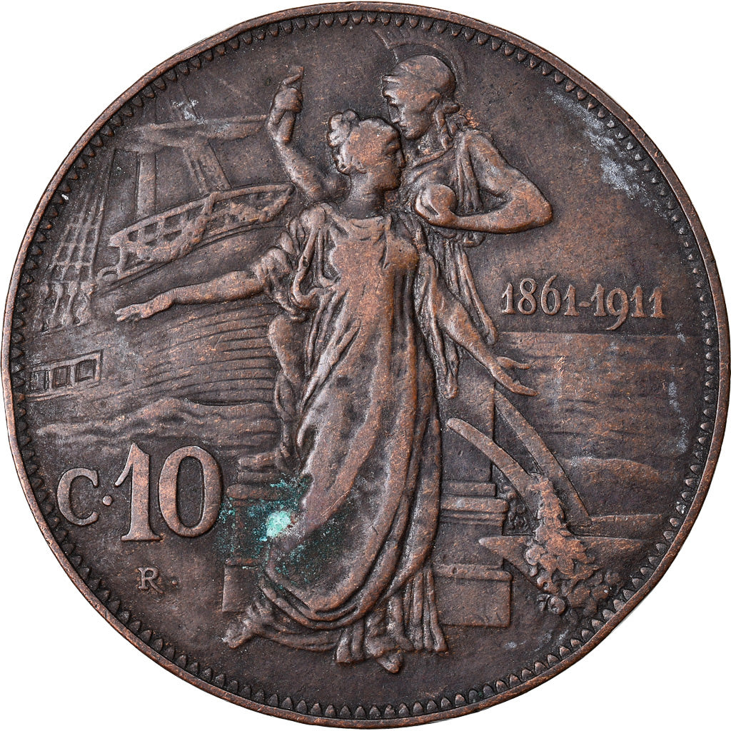 Coin, Italy, Vittorio Emanuele III, 10 Centesimi, 1911, Rome, VF(30-35), Bronze