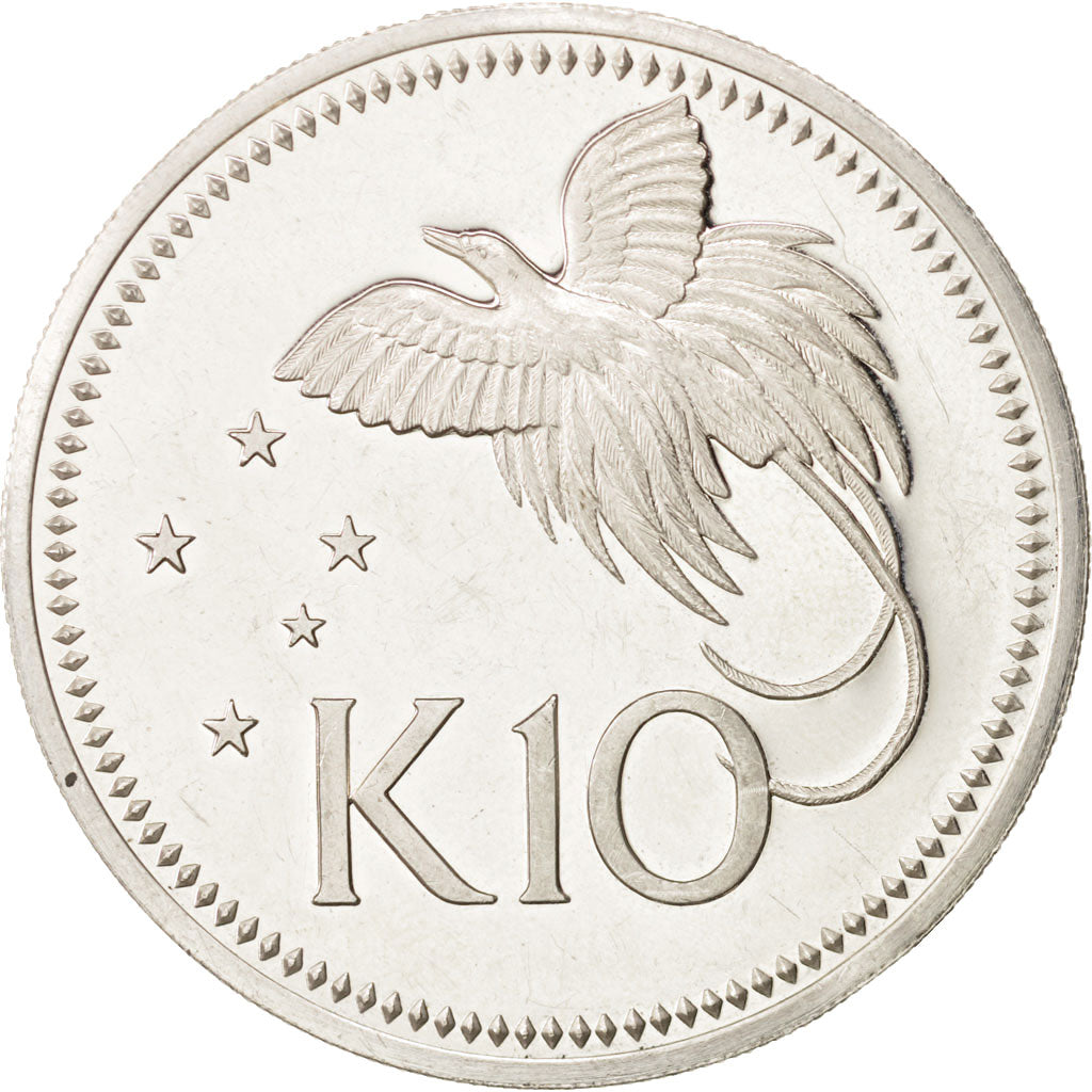 Papua New Guinea, 10 Kina, 1975, Franklin Mint, AU(55-58), Silver, KM:8a