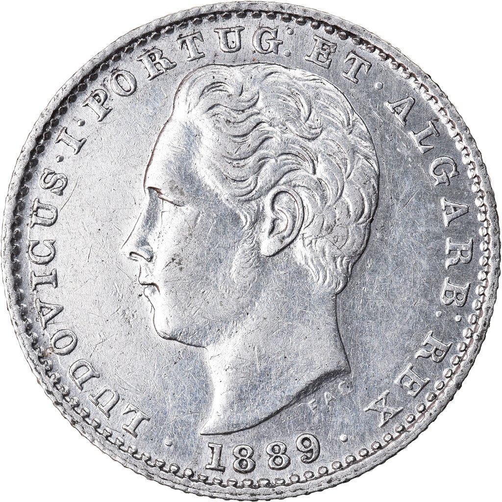 Coin, Portugal, Luiz I, 100 Reis, 1889, AU(50-53), Silver, KM:510