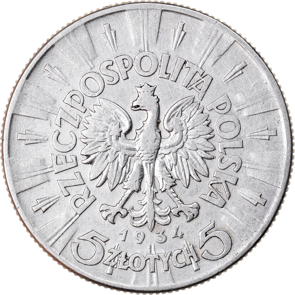Coin, Poland, 5 Zlotych, 1934, Warsaw, AU(50-53), Silver, KM:25