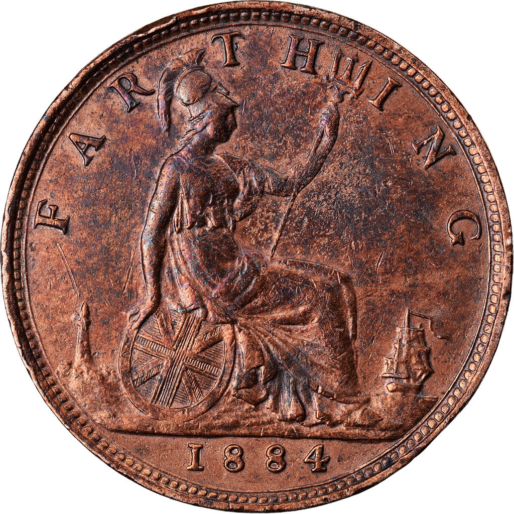 Coin, Great Britain, Victoria, Farthing, 1884, AU(55-58), Bronze, KM:753