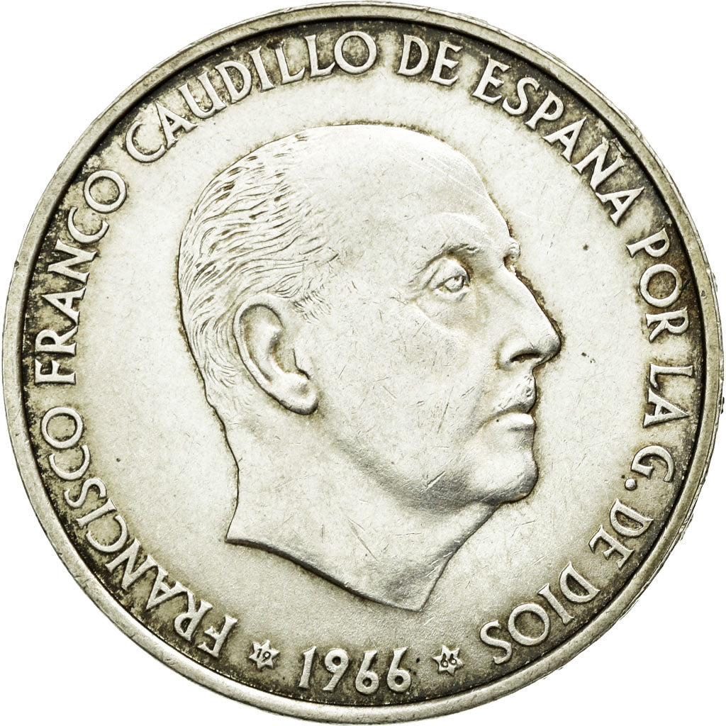 Coin, Spain, Caudillo and regent, 100 Pesetas, 1966, AU(50-53), Silver, KM:797