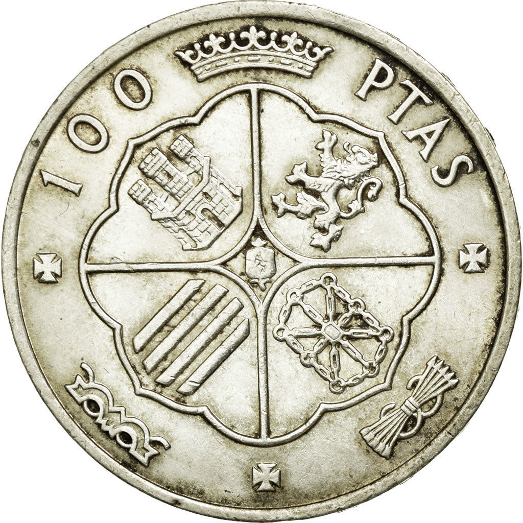 Coin, Spain, Caudillo and regent, 100 Pesetas, 1966, AU(50-53), Silver, KM:797