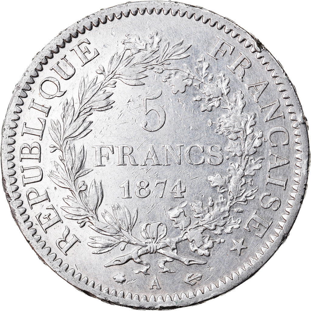 Moneta, Francia, Hercule, 5 Francs, 1874, Paris, BB, Argento, KM:820.1