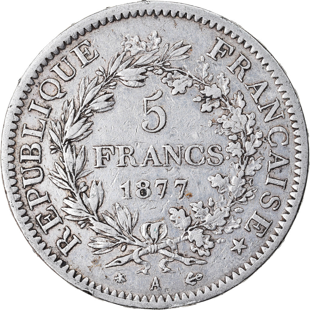Coin, France, Hercule, 5 Francs, 1877, Paris, VF(30-35), Silver, KM:820.1