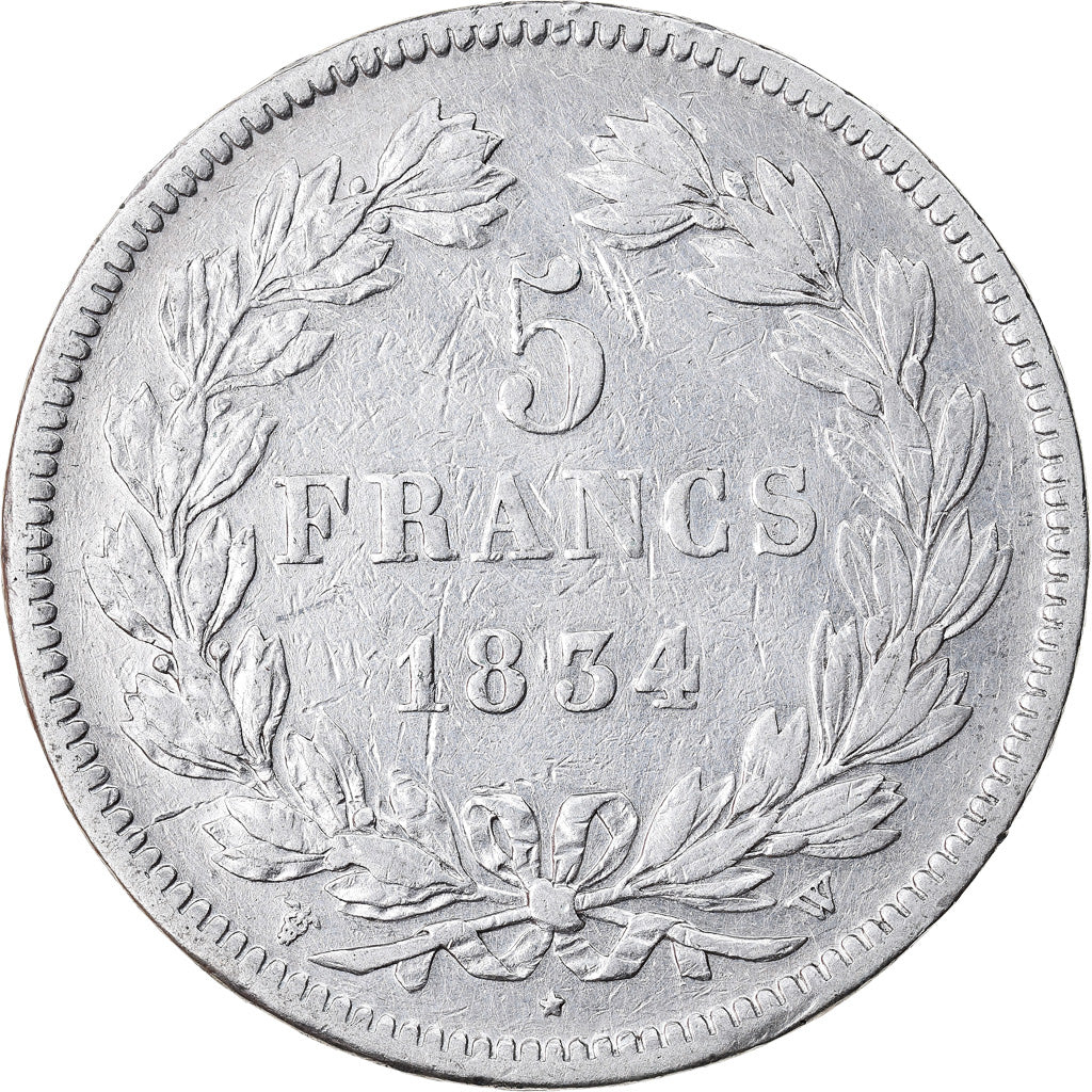 Moneta, Francja, Louis-Philippe, 5 Francs, 1834, Lille, VF(30-35), Srebro
