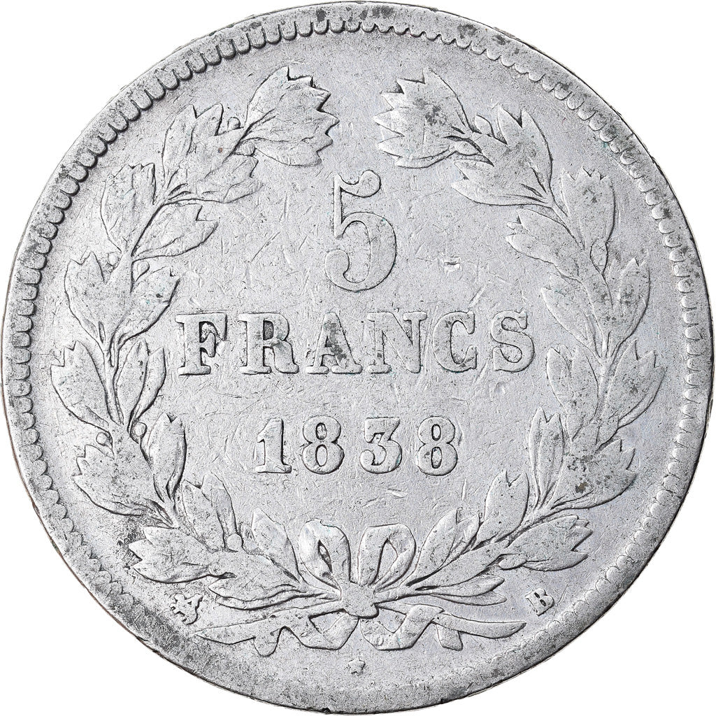Coin, France, Louis-Philippe, 5 Francs, 1838, Rouen, VF(30-35), Silver