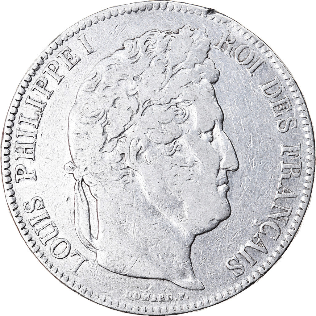 Moneta, Francia, Louis-Philippe, 5 Francs, 1843, Lille, MB+, Argento, KM:749.13