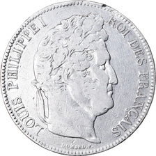 Moneta, Francia, Louis-Philippe, 5 Francs, 1843, Lille, MB+, Argento, KM:749.13