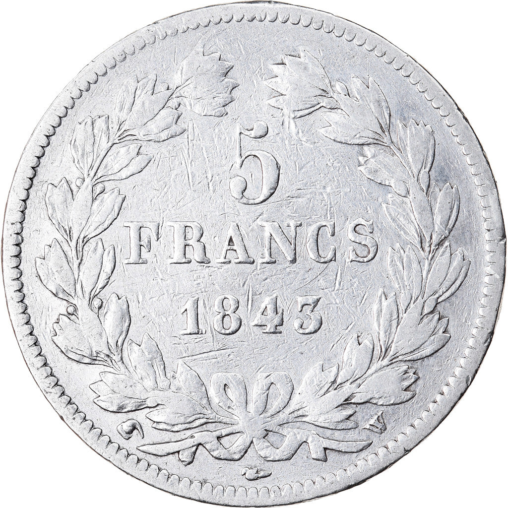 Moneta, Francia, Louis-Philippe, 5 Francs, 1843, Lille, MB+, Argento, KM:749.13