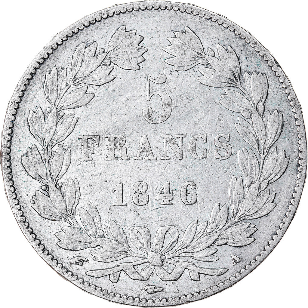 Moneta, Francia, Louis-Philippe, 5 Francs, 1846, Paris, MB+, Argento, KM:749.1