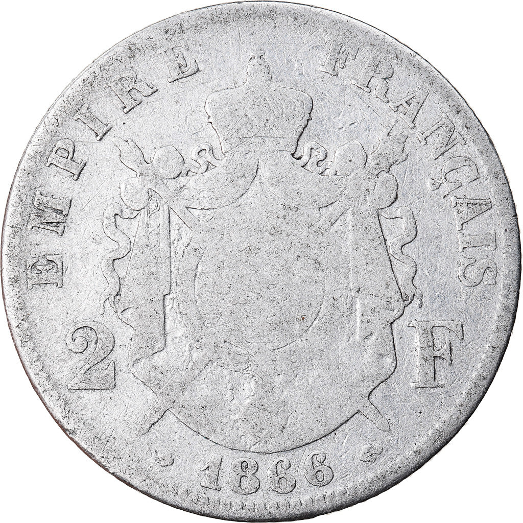 Moneta, Francia, Napoleon III, Napoléon III, 2 Francs, 1866, Strasbourg, MB