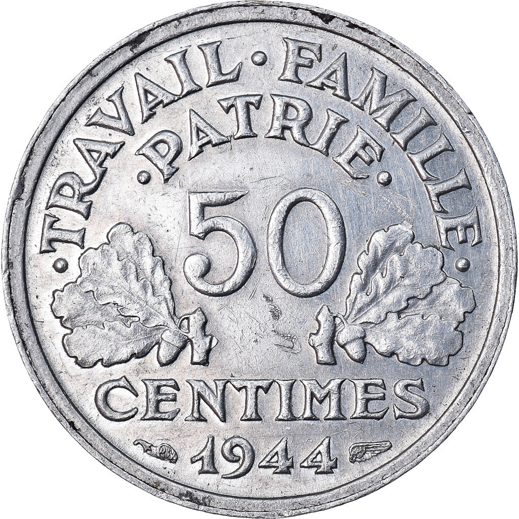 Moneta, Francia, Bazor, 50 Centimes, 1944, Beaumont - Le Roger, BB+, Alluminio