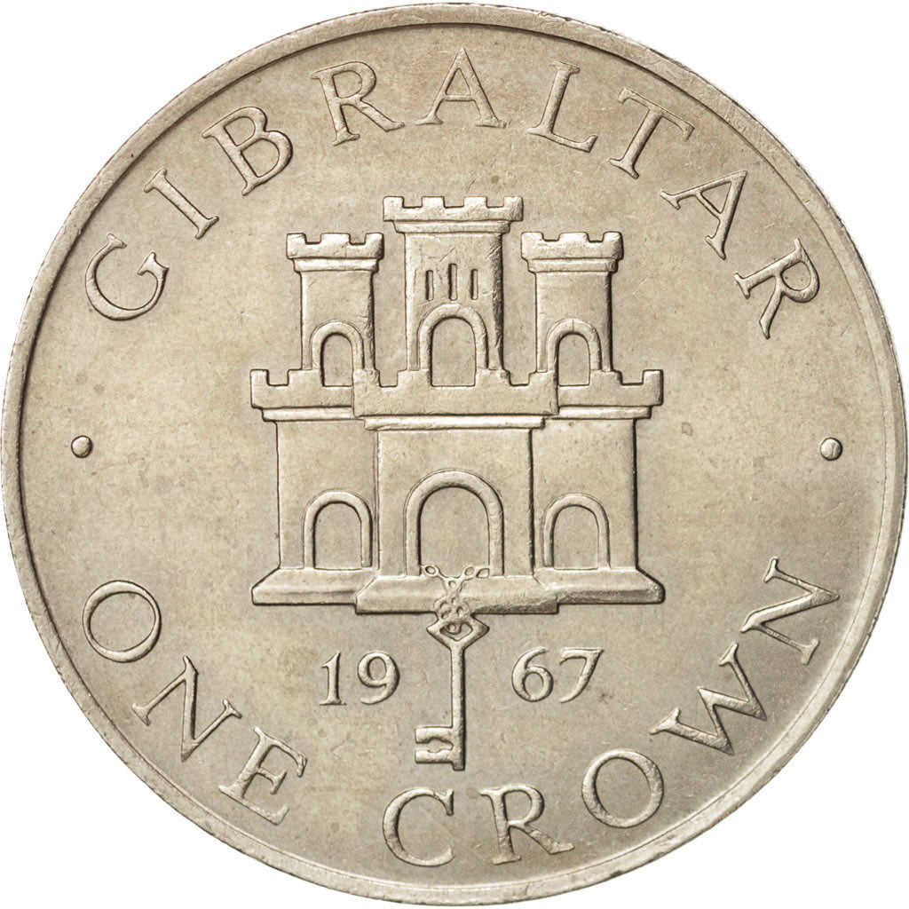 Gibraltar, Elizabeth II, Crown, 1967, AU(55-58), Copper-nickel, KM:4