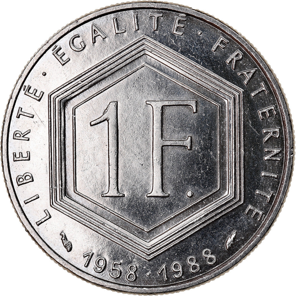 Coin, France, Charles de Gaulle, Franc, 1988, Paris, AU(50-53), Nickel, KM:963