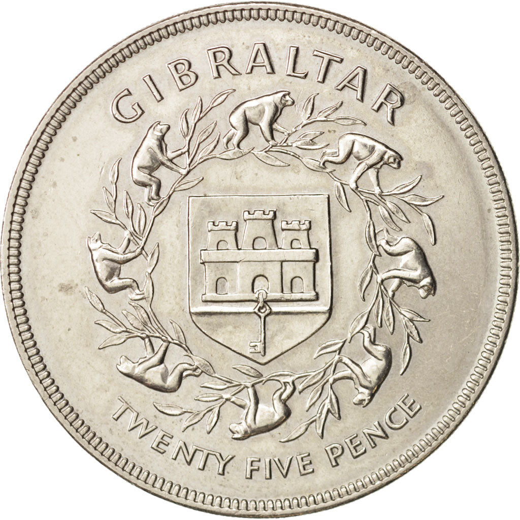 Gibraltar, Elizabeth II, 25 New Pence, 1977, AU(55-58), Copper-nickel, KM:10