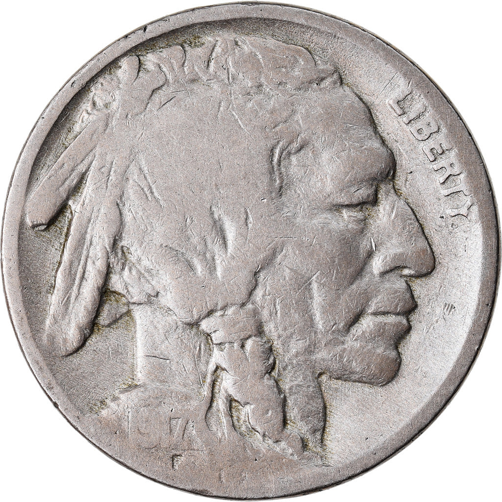 Moneta, USA, Buffalo Nickel, 5 Cents, 1917, U.S. Mint, Philadelphia, VF(20-25)