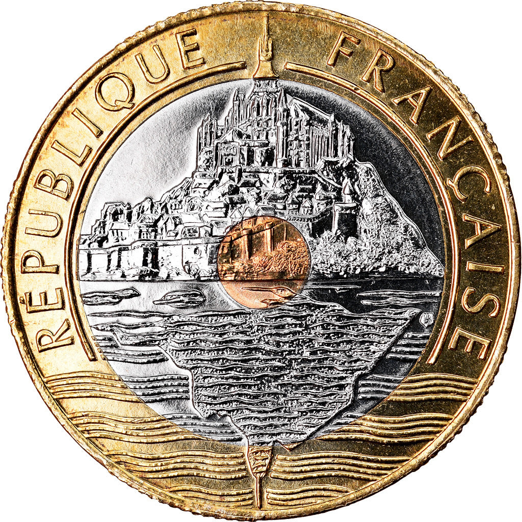 Moeda, França, Mont Saint Michel, 20 Francs, 2001, BU, MS(65-70), Trimetálico