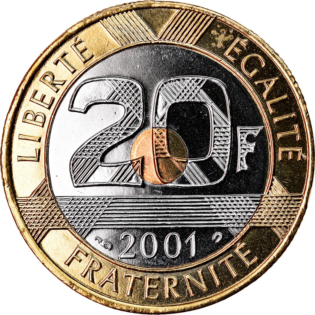 Moeda, França, Mont Saint Michel, 20 Francs, 2001, BU, MS(65-70), Trimetálico