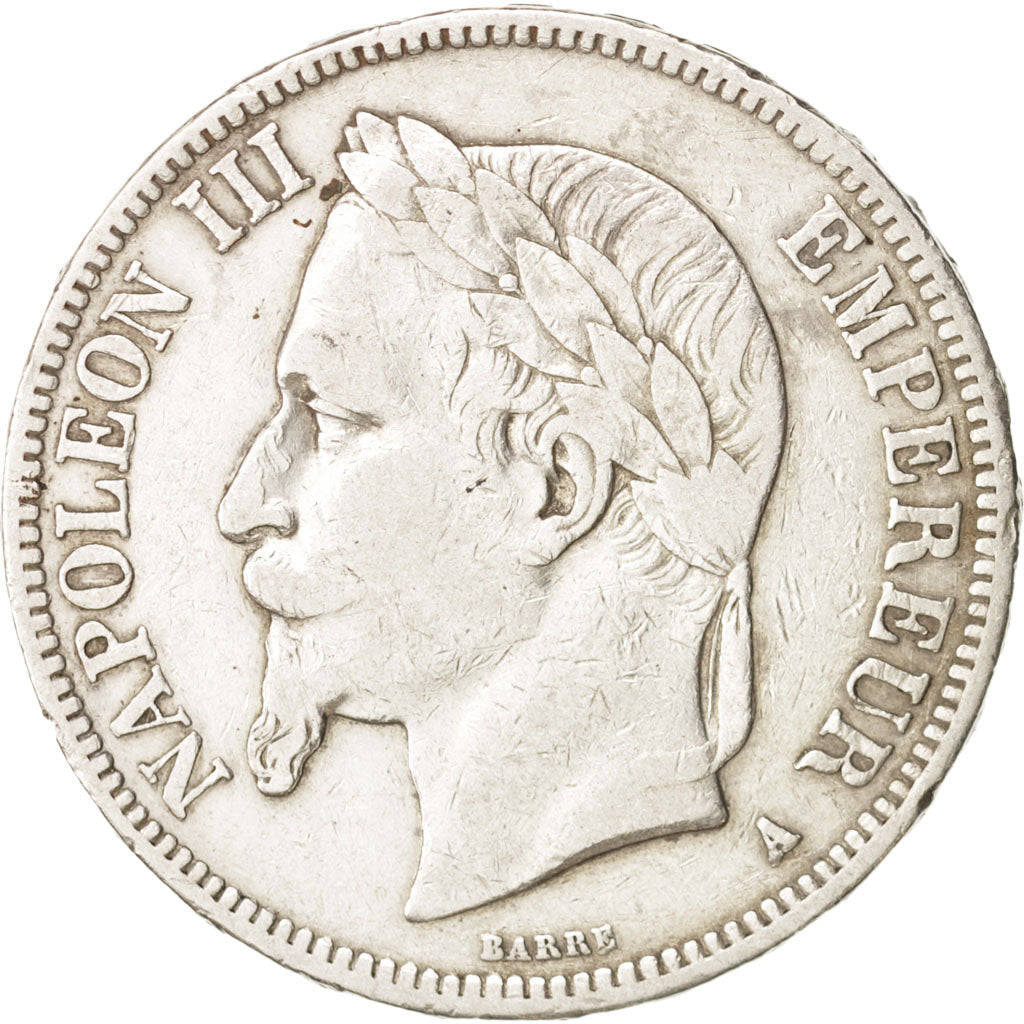 France, Napoleon III,5 Francs, 1867,Paris,VF(30-35),Silver, KM 799.1,Gadoury 739