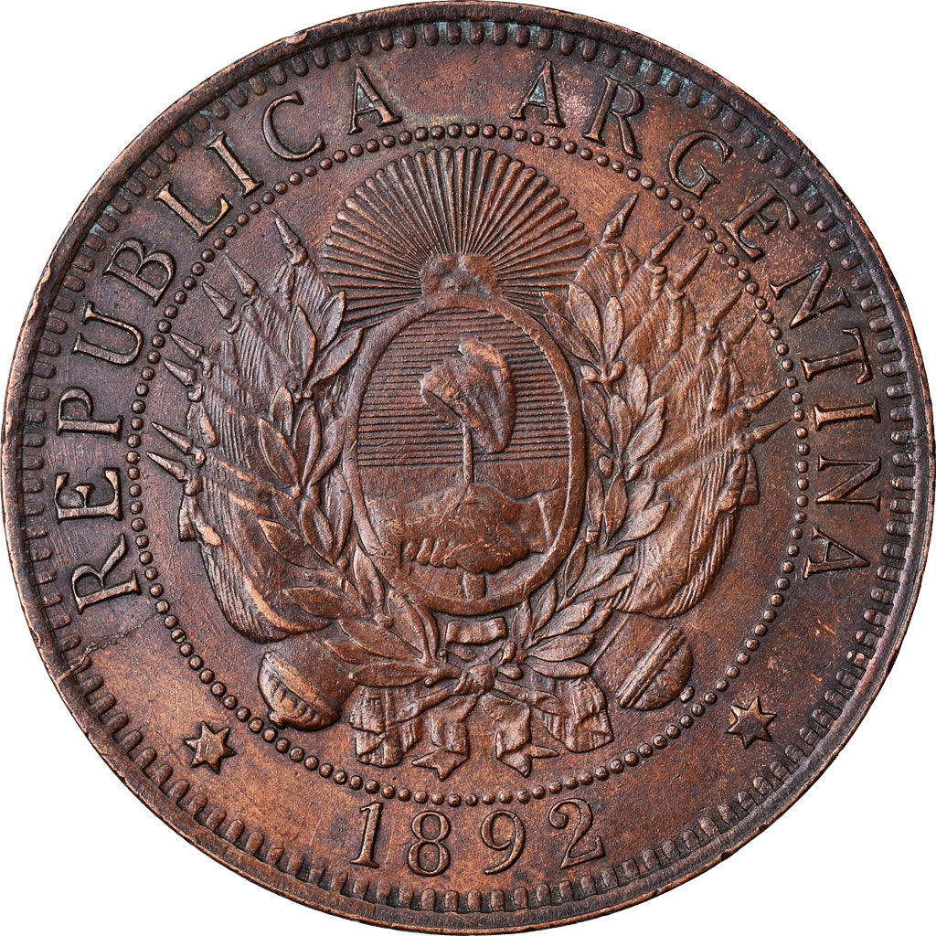 Coin, Argentina, 2 Centavos, 1892, AU(50-53), Bronze, KM:33
