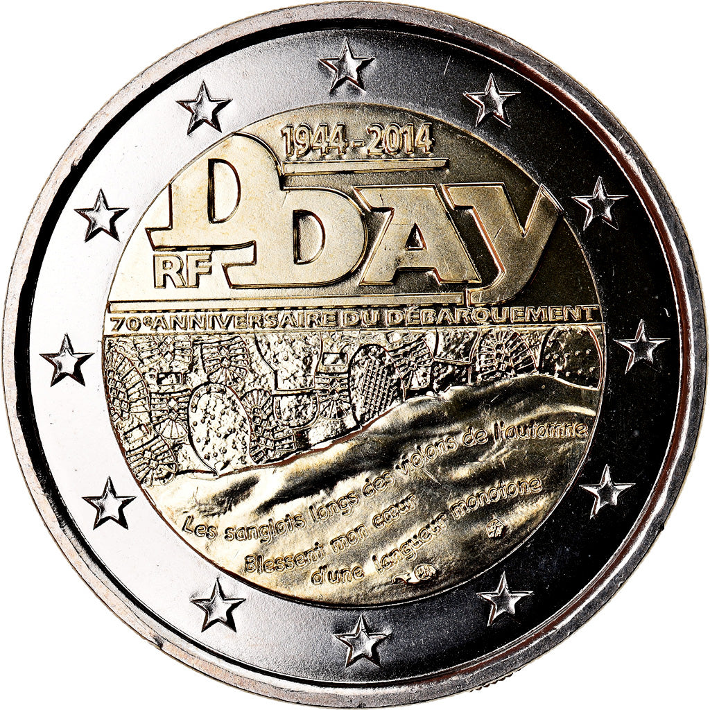 Frankreich, 2 Euro, D-Day, 2014, STGL, Bi-Metallic, Gadoury:18, KM:New