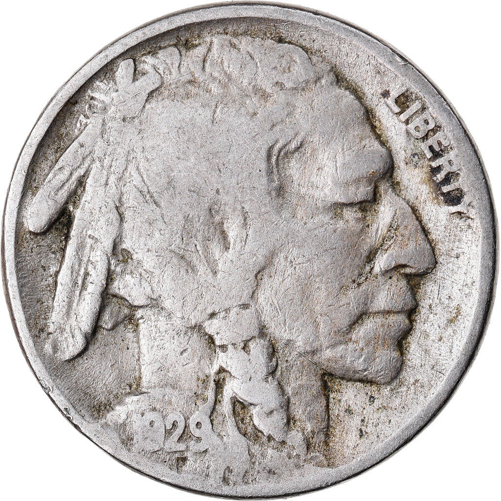 Moneta, USA, Buffalo Nickel, 5 Cents, 1929, U.S. Mint, Philadelphia, VF(20-25)