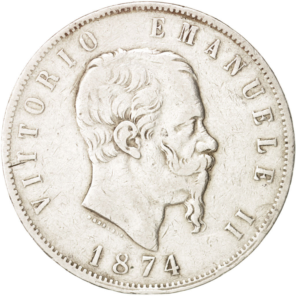 Italie, Vittorio Emanuele II, 5 Lire, 1874, Milan, TB+, Argent, KM:8.3