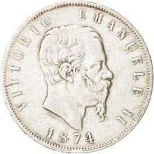 Italie, Vittorio Emanuele II, 5 Lire, 1874, Milan, TB+, Argent, KM:8.3