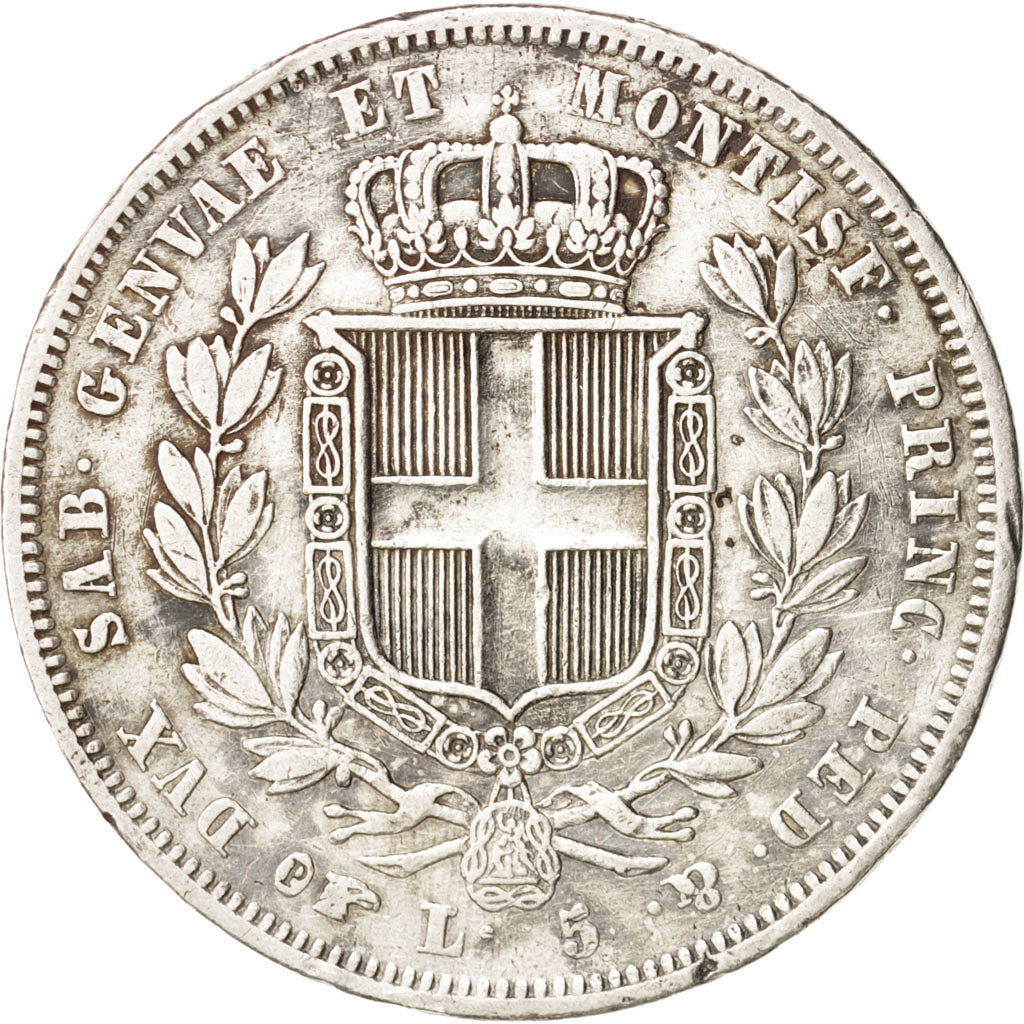 États italiens, SARDINIA, Carlo Alberto, 5 Lire, 1832,Torino,TB+,Argent,KM 130.1