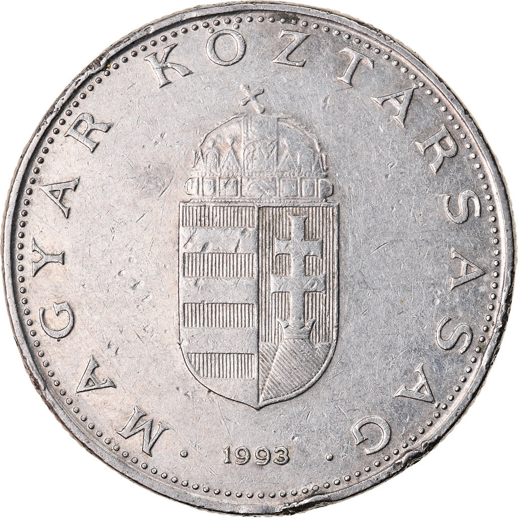 Moneda, Hungría, 10 Forint, 1993, Budapest, BC+, Cobre - níquel, KM:695