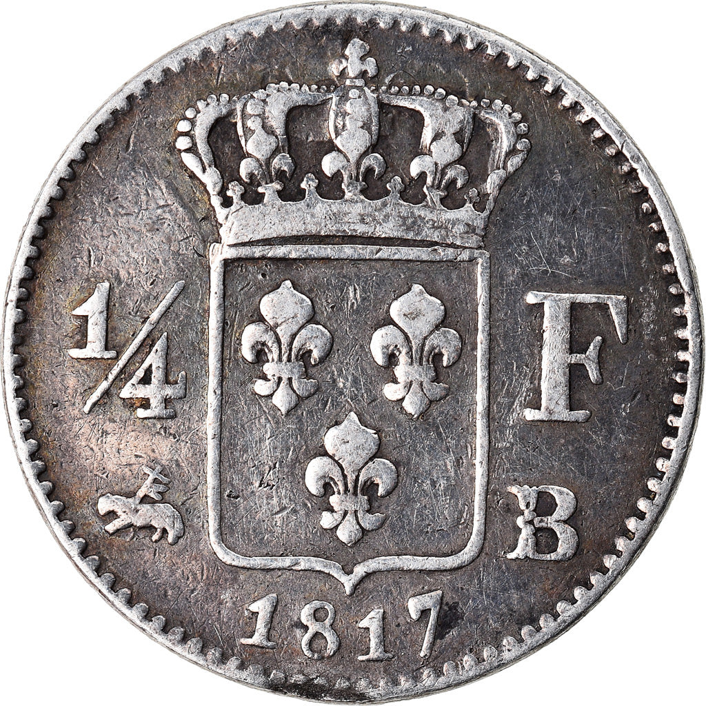 Munten, Frankrijk, Louis XVIII, Louis XVIII, 1/4 Franc, 1817, Rouen, FR+