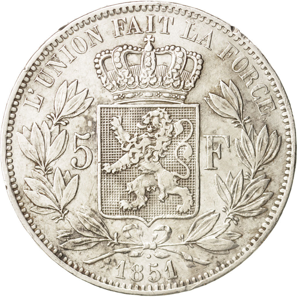 Belgium, Leopold I, 5 Francs, 5 Frank, 1851, EF(40-45), Silver, KM:17
