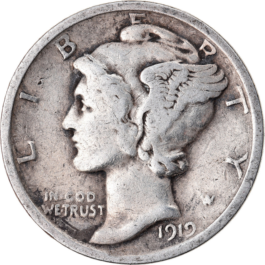 Coin, United States, Mercury Dime, Dime, 1919, U.S. Mint, Philadelphia