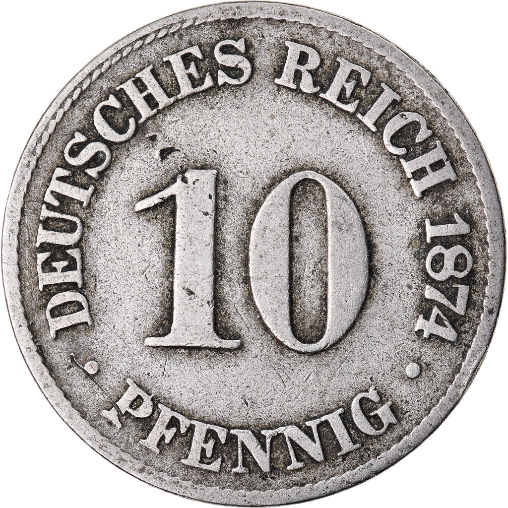 Moneda, ALEMANIA - IMPERIO, Wilhelm I, 10 Pfennig, 1874, Frankfurt, BC+, Cobre -