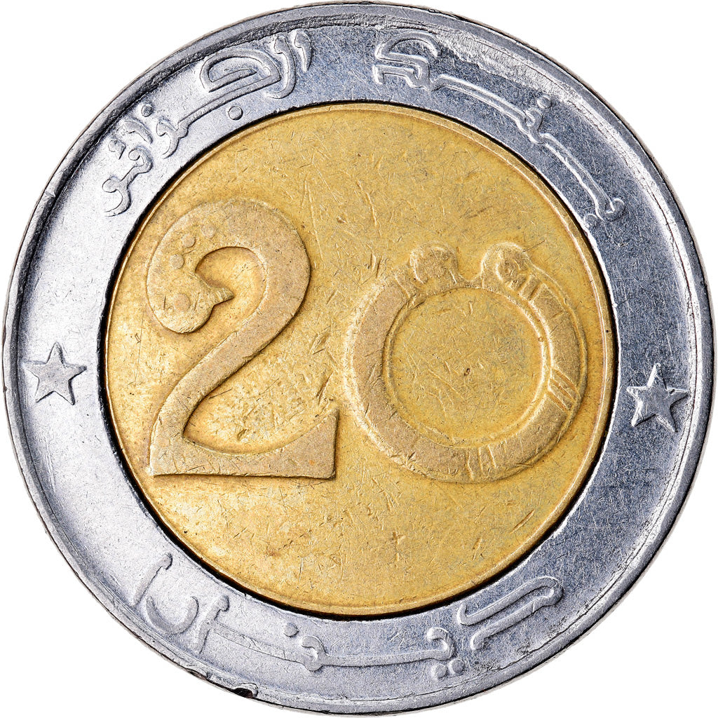 Coin, Algeria, 20 Dinars, 2000/AH1421, Algiers, EF(40-45), Bi-Metallic, KM:125