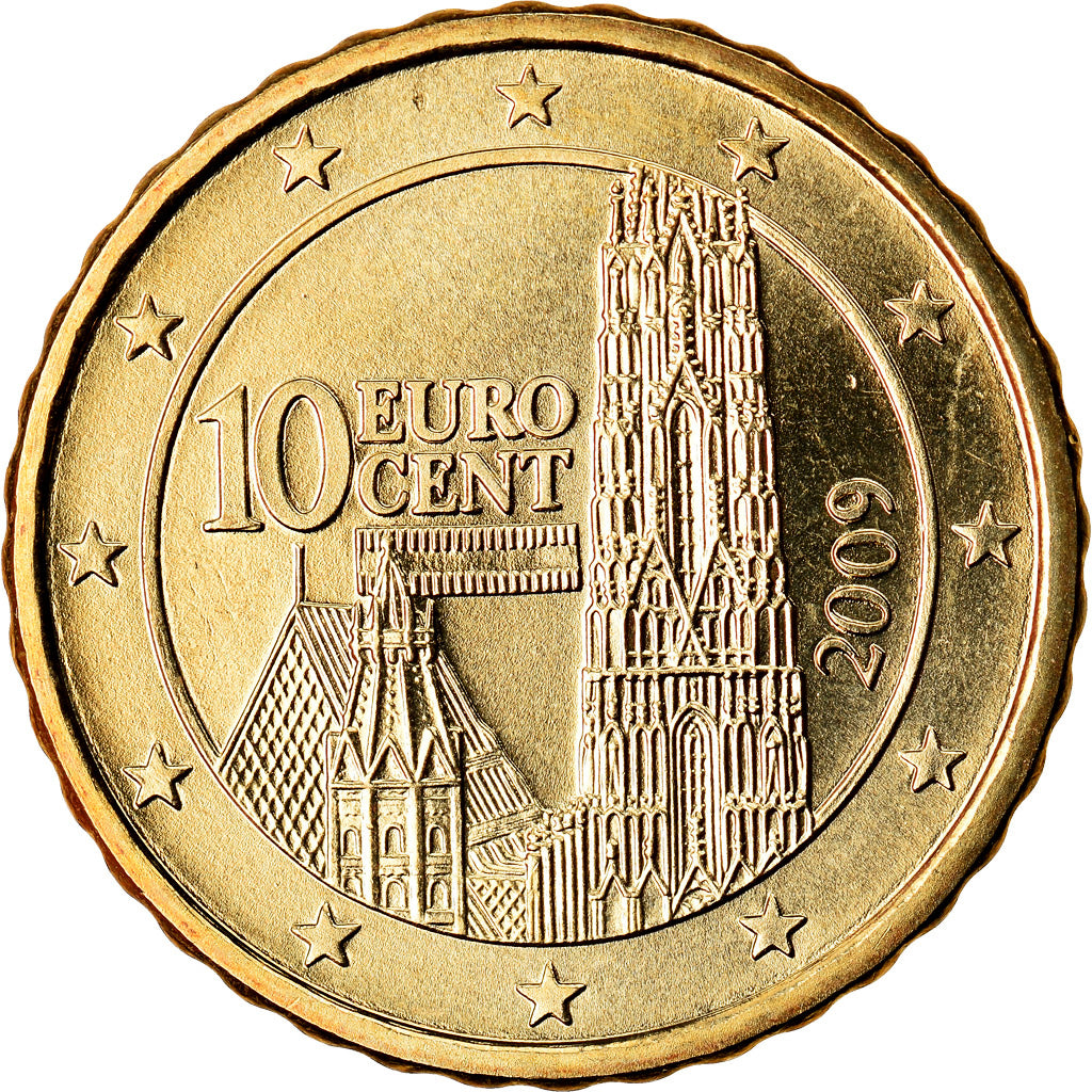 Austria, 10 Euro Cent, 2009, Vienna, MS(63), Mosiądz, KM:3139