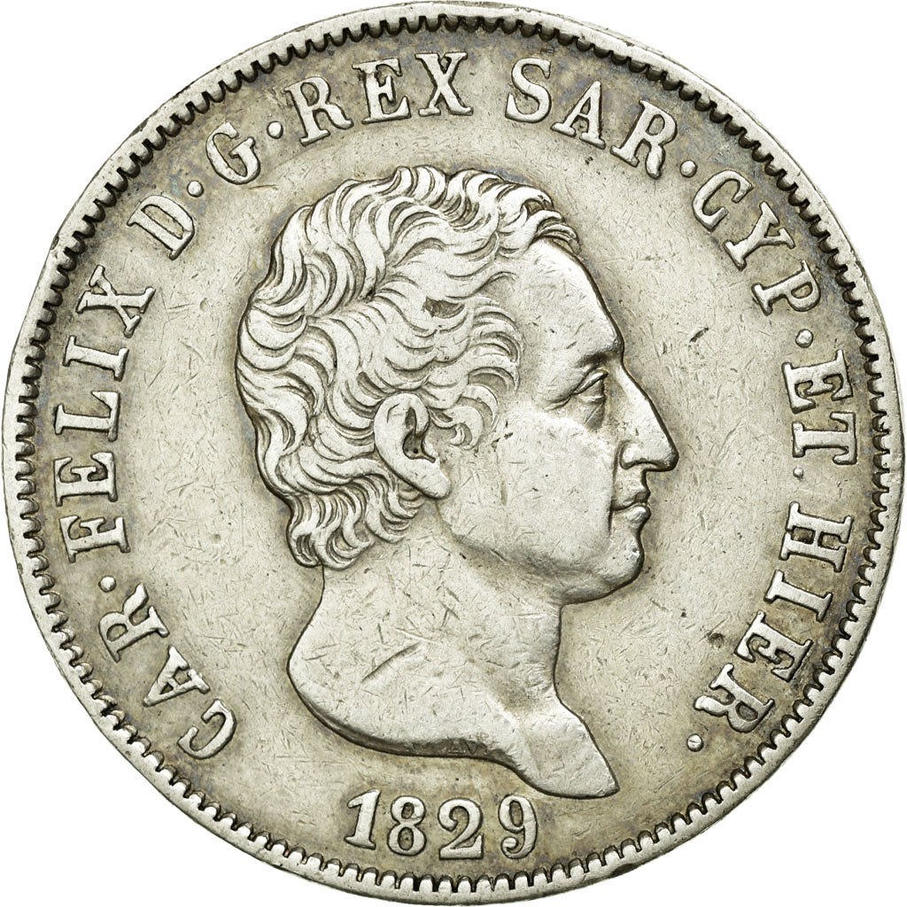 Coin, ITALIAN STATES, SARDINIA, Carlo Felice, 5 Lire, 1829, Torino, EF(40-45)