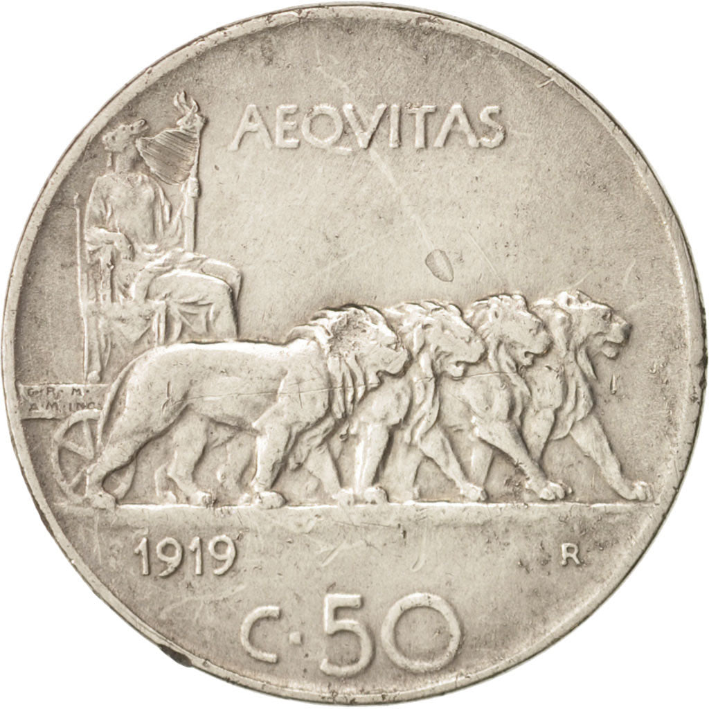 Italien, Vittorio Emanuele III, 50 Centesimi,1919,Rome,EF(40-45),Nickel,KM 61.1