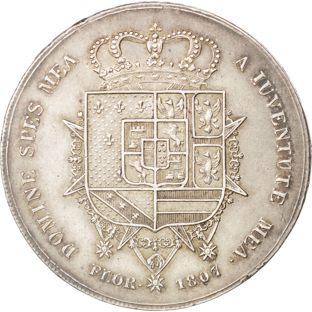 Coin, ITALIAN STATES, TUSCANY, Charles Louis, 10 Lire, 1807, AU(55-58), Silver