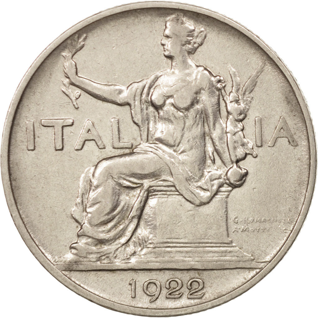 Coin, Italy, Vittorio Emanuele III, Lira, 1922, Rome, AU(50-53), Nickel, KM:62