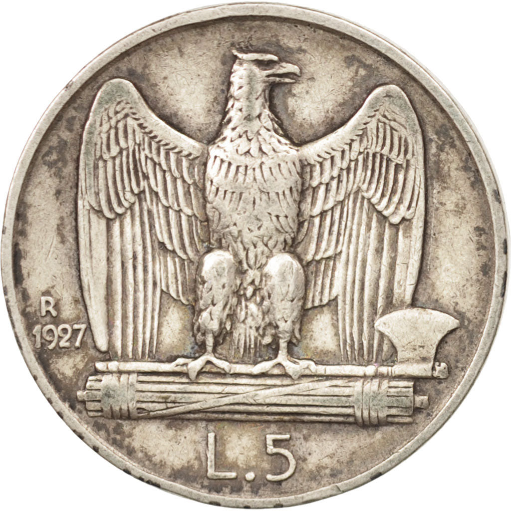 Coin, Italy, Vittorio Emanuele III, 5 Lire, 1927, Rome, EF(40-45), Silver