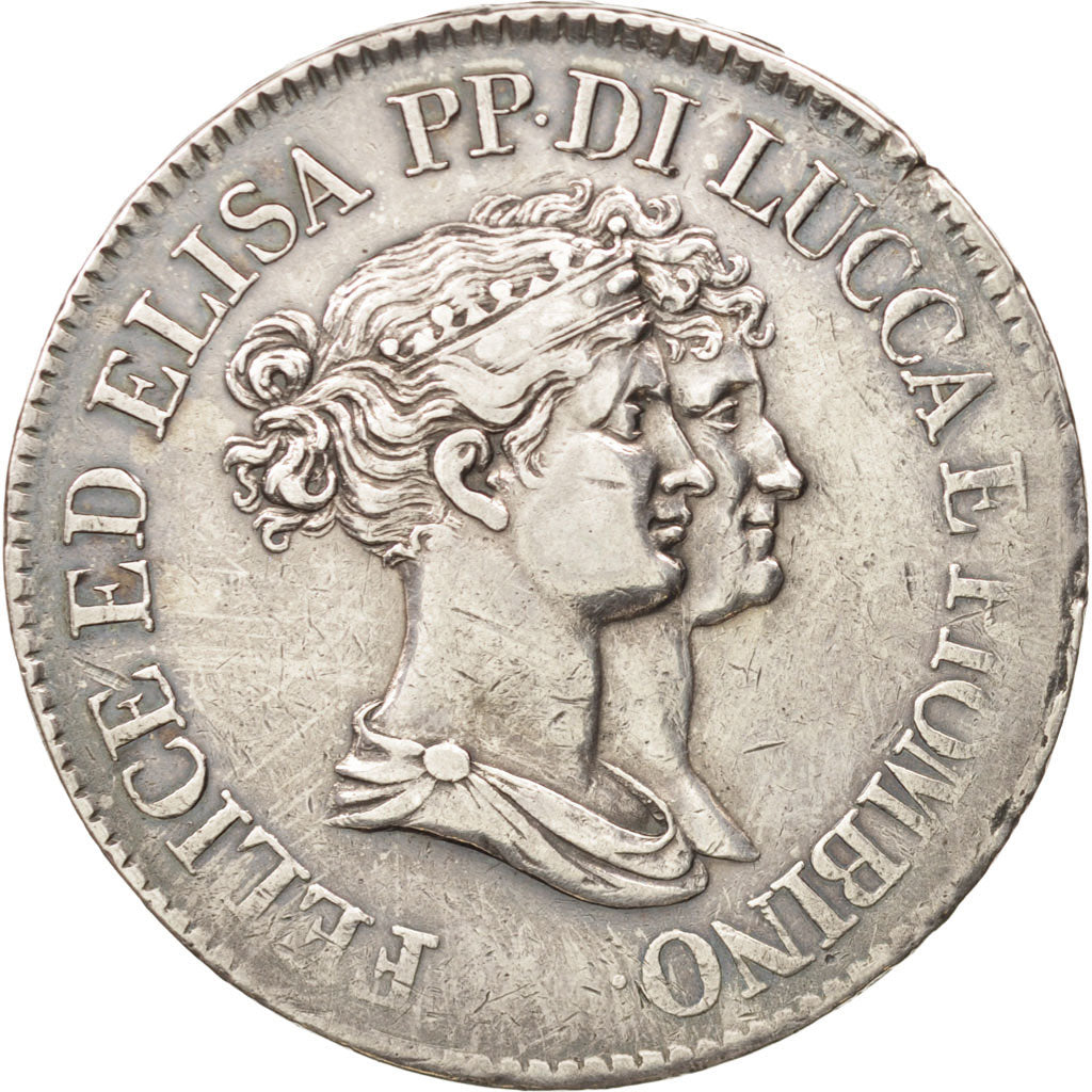 Moneda, Estados italianos, LUCCA, Felix and Elisa, 5 Franchi, 1808, Firenze