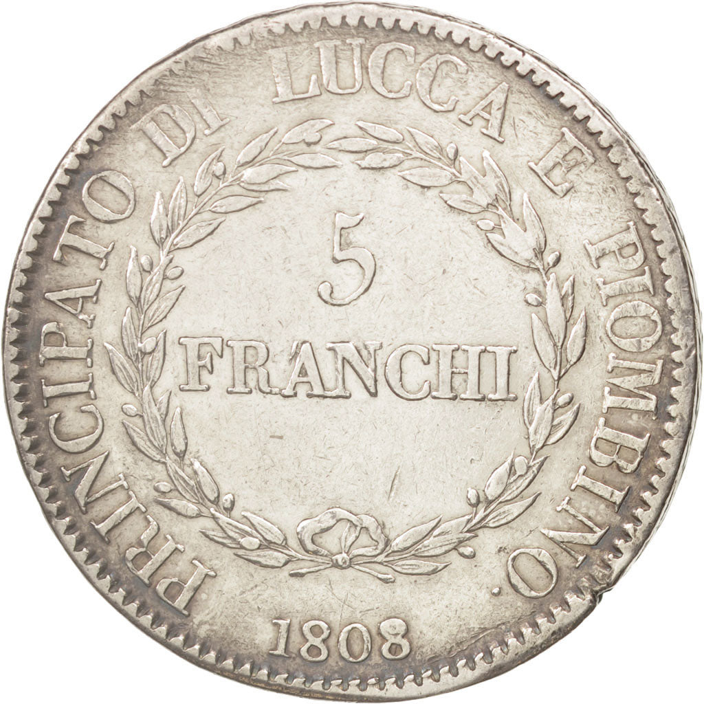 Moneda, Estados italianos, LUCCA, Felix and Elisa, 5 Franchi, 1808, Firenze