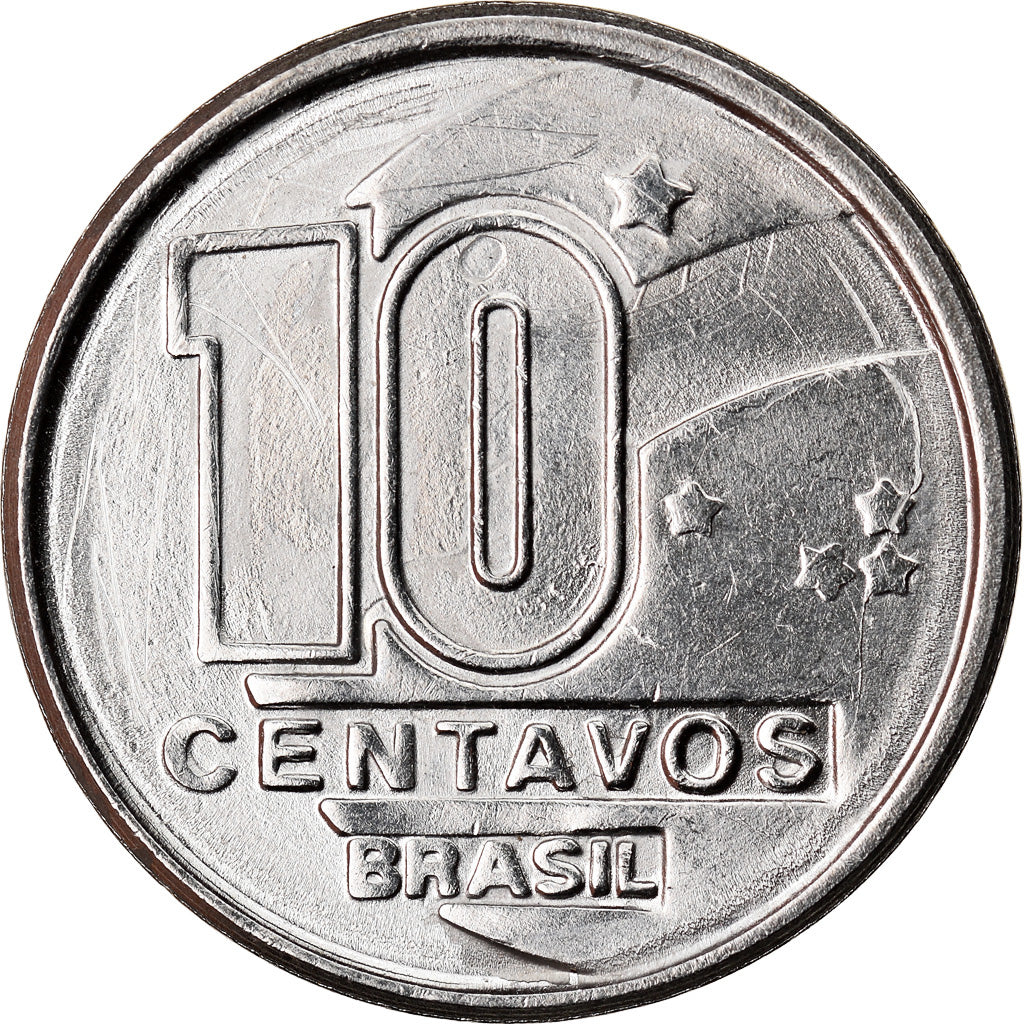 Munten, Brazilië, 10 Centavos, 1990, FR+, Stainless Steel, KM:613