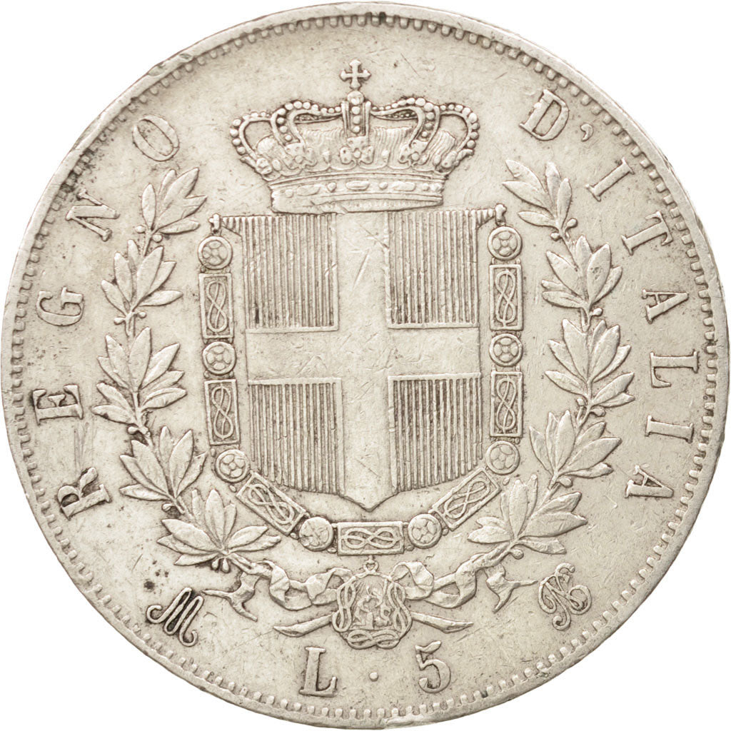 Italy, Vittorio Emanuele II, 5 Lire, 1874, Milan, AU(50-53), Silver, KM:8.3