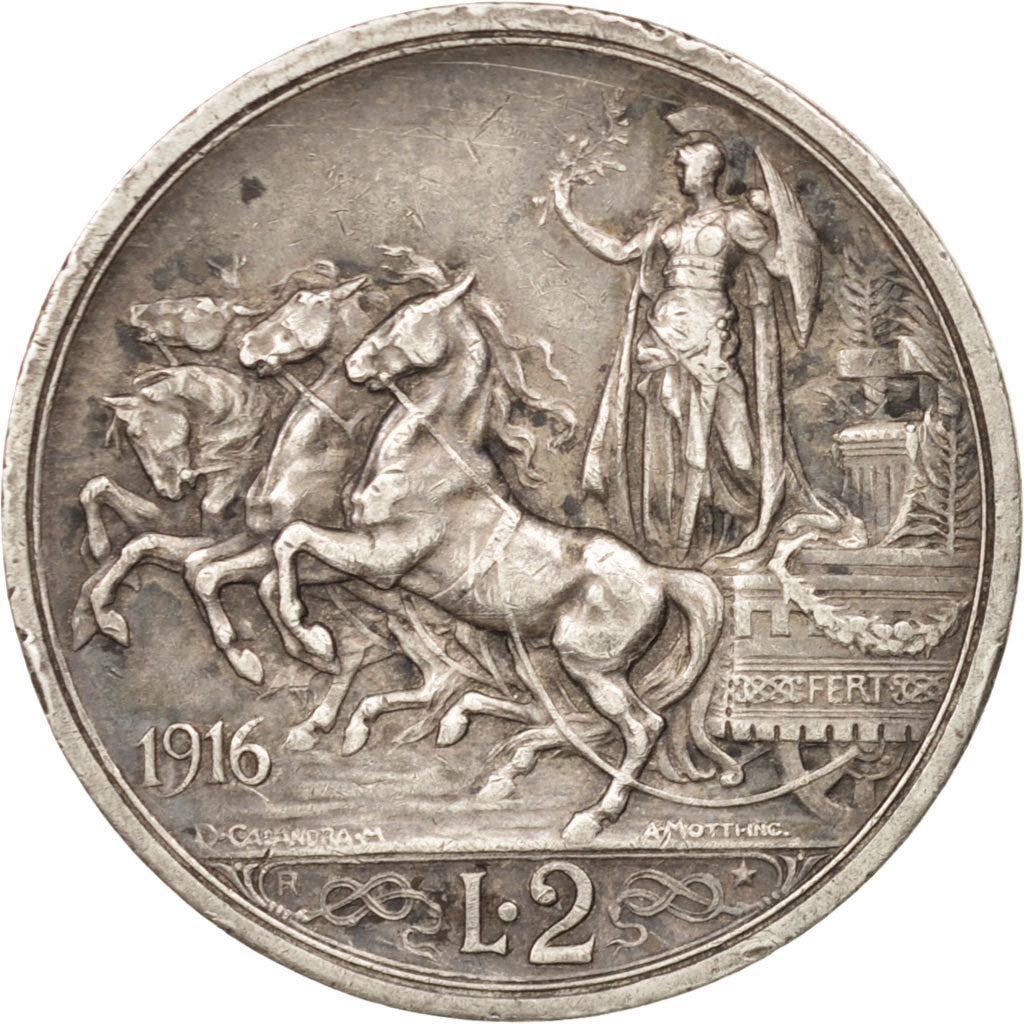 Italy, Vittorio Emanuele III, 2 Lire, 1916, Rome, EF(40-45), Silver, KM:55