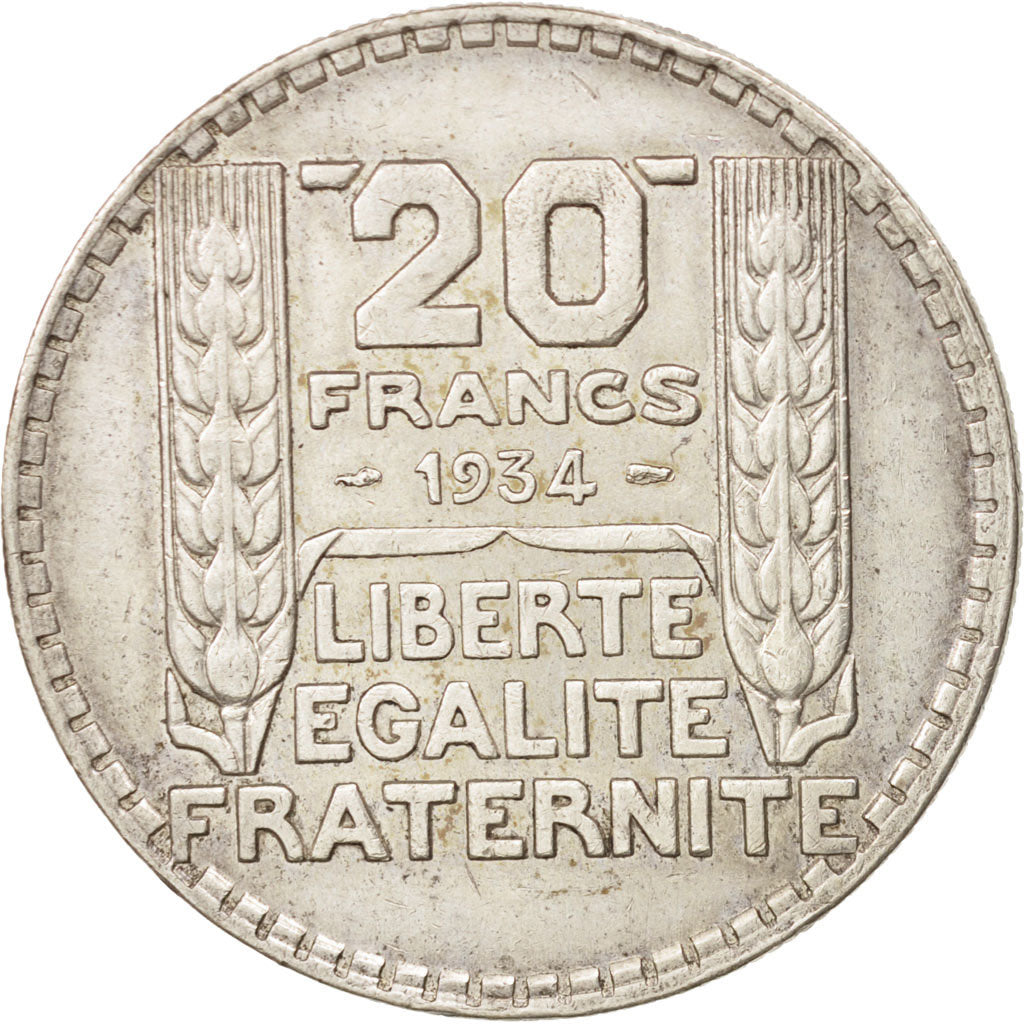 France, Turin, 20 Francs, 1934, Paris, AU(50-53), Silver, KM:879, Gadoury:852